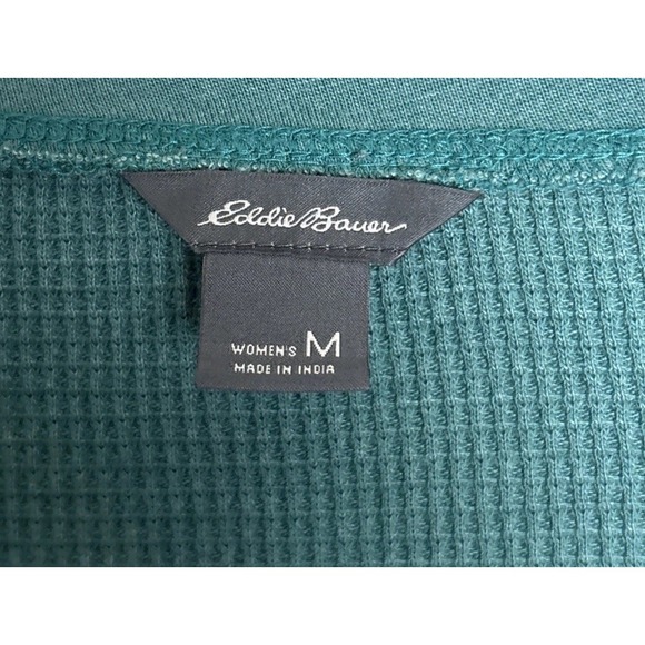 Eddie Bauer Waffle Knit Henley Shirt Thermal Top Womens XL Teal 90s Y2K Outdoor - Picture 5 of 11